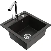 Mexen Vito granieten spoelbak met 1 bak en Duero keukenkraan, zwart/goud metallic - 6503-75-671600-00