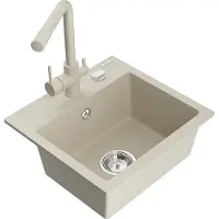 Mexen Milo 1-kamer granieten gootsteen met Duero keukenmengkraan, beige - 6505-69-671600-69