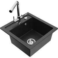 Mexen Vito granieten gootsteen met 1 bak, met Duero keukenmengkraan, zwart/zilver metallic - 6503-73-671600-00
