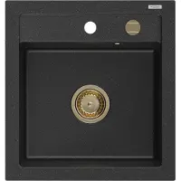 Mexen Vito granieten gootsteen 1-komoers 520 x 490 , zwart/zilver metallic, gouden sifon - 6503521000-73-G