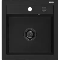 Mexen Vito granieten gootsteen met 1 bak 520 x 490 , zwart, zwarte sifon - 6503521000-77-B