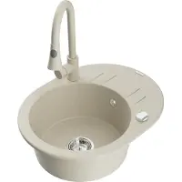Mexen Kevin granieten spoelbak 1-komor met afdruiprek en keukenkraan Elia, beige - 6517-69-670101-69