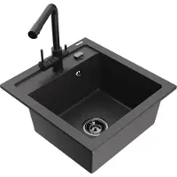 Mexen Vito granieten spoelbak met 1 bak en Duero keukenkraan, zwart gespikkeld - 6503-76-671600-70-B