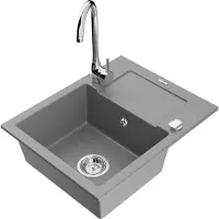 Mexen Enzo 1-komorige granieten spoelbak met afdruiprek en keukenkraan Telma, grijs - 6506-71-670200-00