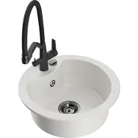 Mexen Diego 1-komorige granieten spoelbak met duobatterij, wit - 6512-20-671701-70-B