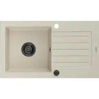 Mexen Pablo granieten gootsteen 1-kompartment met afdruiprek 752 x 436 , beige, zwarte sifon - 6510751010-69-B