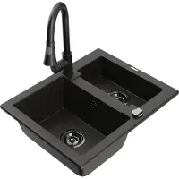 Mexen Carlos 1,5-komorige granieten gootsteen met keukenmengkraan Elia, zwart/goud metallic - 6518-75-670101-70-B