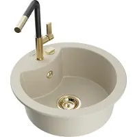 Mexen Diego granieten spoelbak 1-komerig met keukenmengkraan Flora, beige - 6512-69-670401-57-G