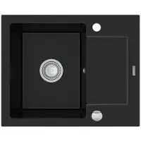 Mexen Enzo granieten gootsteen 1-komor met afdruiprek 576 x 465 , zwart, sifon chroom - 6506571005-77