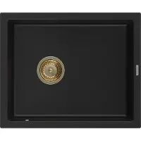Mexen Pedro granieten gootsteen 1-komor 560 x 460 , zwart, gouden sifon - 6508561000-77-G