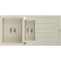 Mexen Andres granieten spoelbak 1,5-kamer met afdruiprek 1000 x 500 , beige, chrom sifon - 6515101510-69