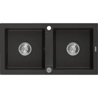 Mexen Mario granieten gootsteen 2-kamerig 820 x 436 , zwart/goud metallic, sifon chroom - 6504822000-75