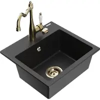Mexen Milo granieten gootsteen 1-komor met keukenmengkraan Carla, zwart/zilver metallic - 6505-73-670700-50