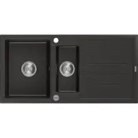 Mexen Andres granieten spoelbak 1,5-komorig met afdruiprek 1000 x 500 , zwart/goud metallic, sifon chroom - 6515101510-75
