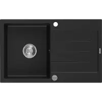 Mexen Bruno granieten spoelbak 1-komorige met afdruiprek 795 x 495 , zwart, chromen sifon - 6513791010-77
