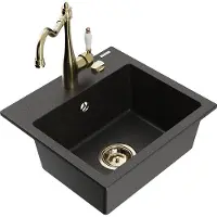 Mexen Milo granieten spoelbak 1-kompartment met Carla keukenkraan, zwart/gouden metallic - 6505-75-670700-50