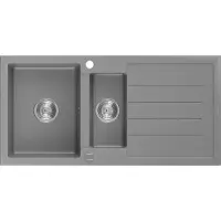 Mexen Andres granieten gootsteen 1,5-komorige met afdruiprek 1000 x 500 , grijs, chromen sifon - 6515101510-71