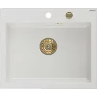 Mexen Elix granieten spoelbak 1-komorige 600 x 500 , wit, gouden sifon - 6525601005-20-G