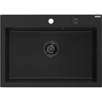 Mexen Elix granieten gootsteen met 1 bak 700 x 500 , zwart, zwarte sifon - 6526701005-77-B