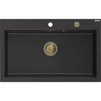Mexen Elix granieten gootsteen 1-komor 800 x 500 , zwart/zilver metallic, gouden sifon - 6527801005-73-G
