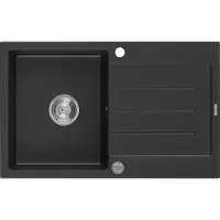 Mexen Bruno granieten wastafel 1-kompartement met afdruiprek 795 x 495 , zwart/zilver metallic, sifon chroom - 6513791010-73