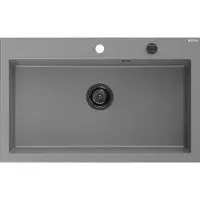 Mexen Elix granieten gootsteen 1-komorige 800 x 500 , grijs, zwarte sifon - 6527801005-71-B