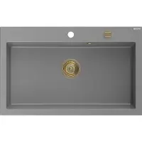 Mexen Elix granieten spoelbak 1-kamer 800 x 500 , grijs, gouden sifon - 6527801005-71-G