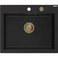 Mexen Elix granieten spoelbak 1-komers 600 x 500 , zwart, gouden sifon - 6525601005-77-G