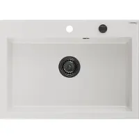 Mexen Elix granieten gootsteen 1-komors 700 x 500 , wit, zwarte sifon - 6526701005-20-B