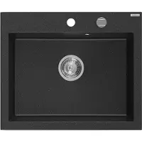 Mexen Elix granieten spoelbak 1-koer 600 x 500 , zwart/zilver metallic, sifon chroom - 6525601005-73