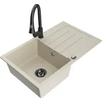 Mexen Bruno granieten spoelbak 1-komorig met afdruiprek en keukenmengkraan Elia, beige - 6513-69-670101-70