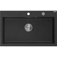 Mexen Elix granieten gootsteen 1-koer 800 x 500 , zwart/zilveren metallic, chroom sifon - 6527801005-73