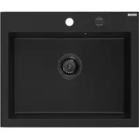 Mexen Elix granieten gootsteen 1-komors 600 x 500 , zwart, zwarte sifon - 6525601005-77-B