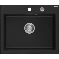 Mexen Elix granieten spoelbak 1-koer 600 x 500 , zwart, chromen sifon - 6525601005-77