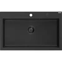 Mexen Elix granieten spoelbak 1-komorige 800 x 500 , zwart/zilver metallic, zwarte sifon - 6527801005-73-B