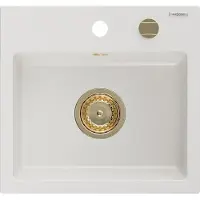 Mexen Milo granieten gootsteen 1-komerig 435 x 410 , wit, gouden sifon - 6505441000-20-G