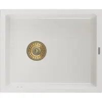 Mexen Pedro granieten gootsteen met 1 kamer 560 x 460 , wit, gouden sifon - 6508561000-20-G