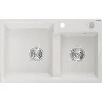 Mexen Tomas granieten spoelbak 2-kamer 800 x 500 , wit, chrom afvoer - 6516802000-20