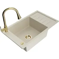 Mexen Elias gootsteen granieten 1-komors met afdruiprek en keukenmengkraan Elia, beige - 6511-69-670101-50