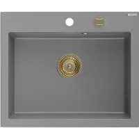 Mexen Elix granieten gootsteen 1-compartiment 600 x 500 , grijs, gouden sifon - 6525601005-71-G