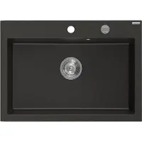 Mexen Elix granieten gootsteen 1-komor 700 x 500 , zwart/goud metallic, chromen sifon - 6526701005-75