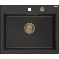 Mexen Elix granieten gootsteen 1-kamer 600 x 500 , zwart/goud metallic, gouden sifon - 6525601005-75-G