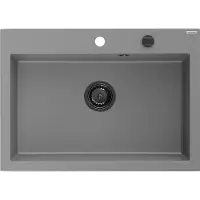 Mexen Elix granieten gootsteen 1-komors 700 x 500 , grijs, zwarte sifon - 6526701005-71-B