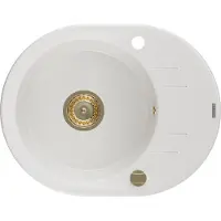 Mexen Kevin granieten spoelbak 1-komors met afdruiprek 586 x 458 , wit, gouden sifon - 6517581005-20-G