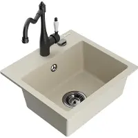 Mexen Milo granieten spoelbak met 1 bak en Carla keukenkraan, beige - 6505-69-670700-70