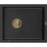 Mexen Pedro granieten spoelbak 1-komor 560 x 460 , zwart/zilver metallic, gouden sifon - 6508561000-73-G