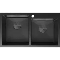 Mexen Xorin stalen gootsteen 2-kamerig 780 x 450 , zwart HC - 6441782000-70HC