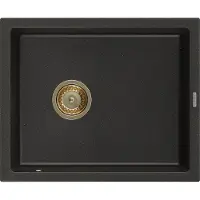 Mexen Pedro granieten spoelbak 1-komerig 560 x 460 , zwart/gouden metallic, gouden sifon - 6508561000-75-G