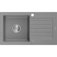 Mexen Pablo granieten spoelbak 1-koer met afdruiprek 752 x 436 , grijs, sifon chroom - 6510751010-71