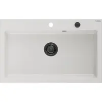 Mexen Elix granieten spoelbak met 1 bak 800 x 500 , wit, zwarte sifon - 6527801005-20-B